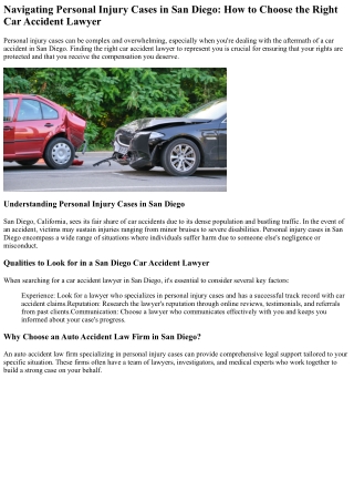 Navigating Personal Injury Cases in San Diego: How to Choose the Right Car Accid
