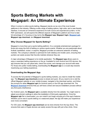 Sports Betting Markets with Megapari_ An Ultimate Experience