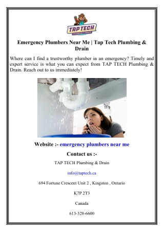 Emergency Plumbers Near Me   Tap Tech Plumbing & Drain