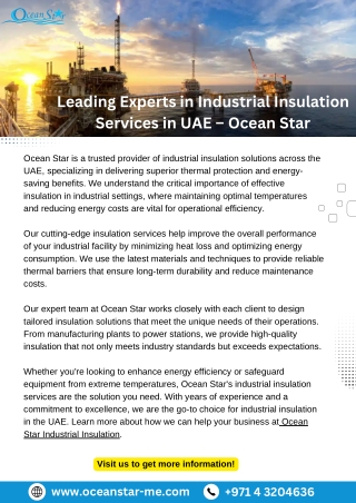 Leading Experts in Industrial Insulation Services in UAE – Ocean Star