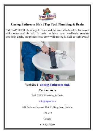 Unclog Bathroom Sink   Tap Tech Plumbing & Drain