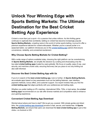 Unlock Your Winning Edge with Sports Betting Markets_ The Ultimate Destination for the Best Cricket Betting App Experien