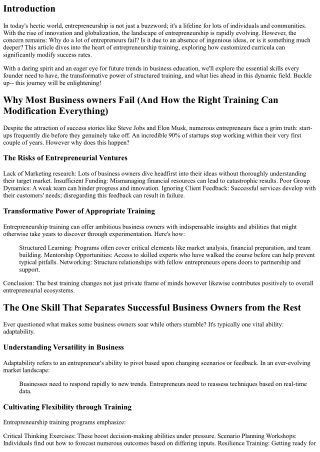 Innovating Education: The Future Landscape of Entrepreneurship Training