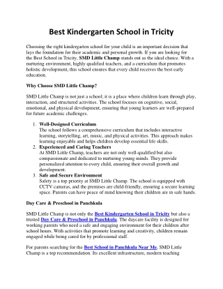 Best Kindergarten School in Tricity