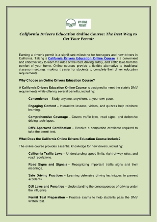 California Drivers Education Online Course: The Best Way to Get Your Permit