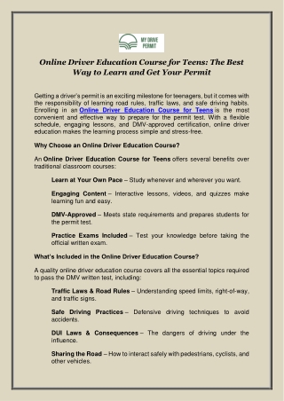 Online Driver Education Course for Teens: The Best Way to Learn and Get Your Per