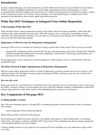 White Hat SEO Techniques to Safeguard Your Online Reputation