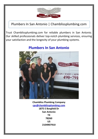 Plumbers In San Antonio Chamblissplumbing.com