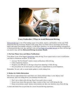 Corey Eschweiler: 5 Ways to Avoid Distracted Driving