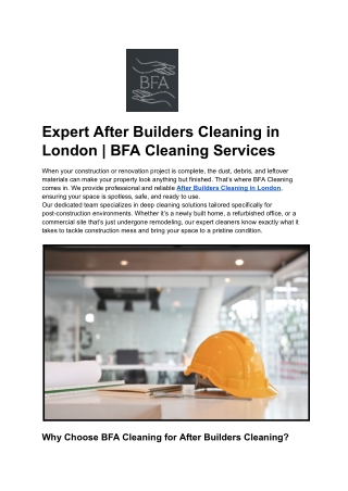 Expert After Builders Cleaning in London _ BFA Cleaning Services
