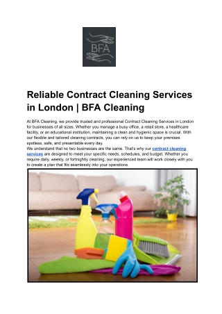 Reliable Contract Cleaning Services in London _ BFA Cleaning