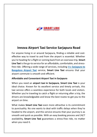 Innova Airport Taxi Service Sarjapura Road.