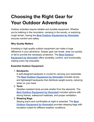 Choosing the Right Gear for Your Outdoor Adventures
