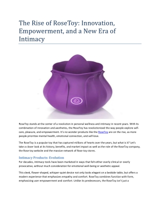 The Rise of RoseToy Innovation, Empowerment, and a New Era of Intimacy