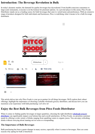 Enjoy the Best Bulk Beverages from Pitco Foods Distributor