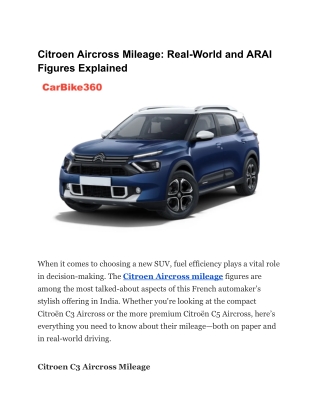 Citroen Aircross Mileage_ Real-World and ARAI Figures Explained