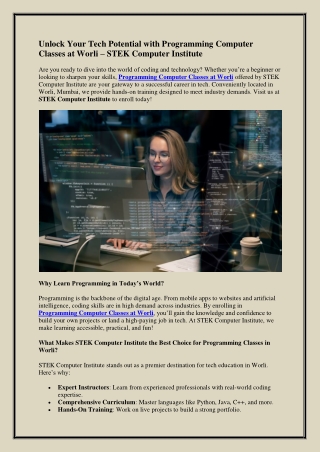 Programming Computer Classes at Worli