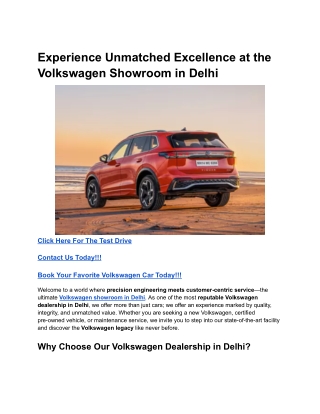 Experience Unmatched Excellence at the Volkswagen Showroom in Delhi