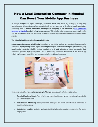 How a Lead Generation Company in Mumbai Can Boost Your Mobile App Business