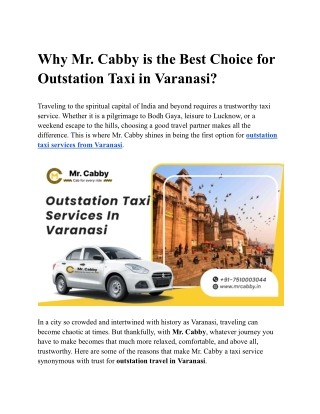 Book Outstation Taxi Services in Varanasi - Mr. Cabby