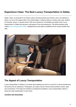 Experience Class The Best Luxury Transportation in Dallas
