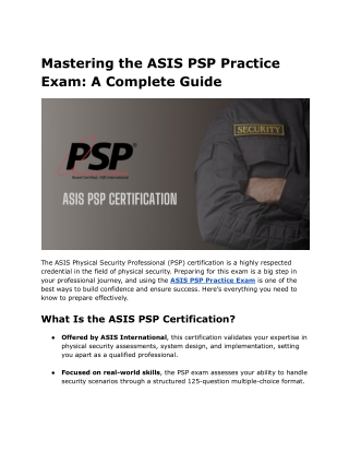 Mastering the ASIS PSP Practice Exam_ A Complete Guide