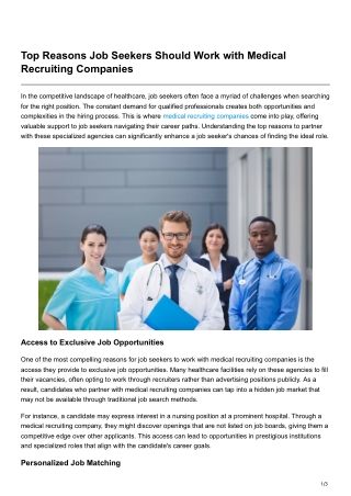 Top Reasons Job Seekers Should Work with Medical Recruiting Companies
