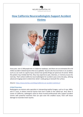 How California Neuroradiologists Support Accident Victims