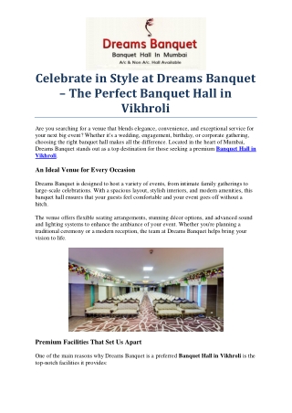 Dreams Banquet – Premium Banquet Hall in Vikhroli for All Occasions