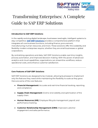 Transforming Enterprises_ A Complete Guide to SAP ERP Solutions