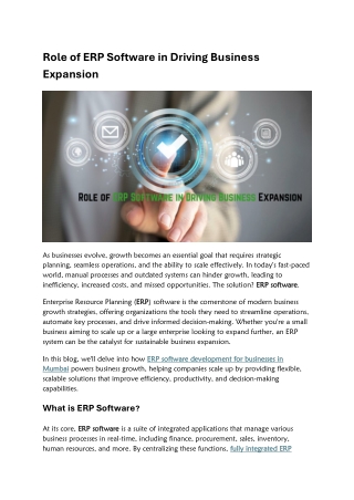 Role of ERP Software in Driving Business Expansion