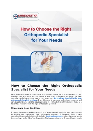 How to Choose the Right Orthopaedic Specialist for Your Needs?