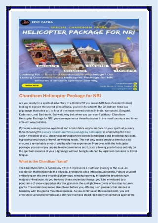 Chardham Helicopter Package for NRI