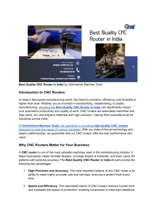 Best Quality CNC Router in India - Vishvkarma Machine Tools