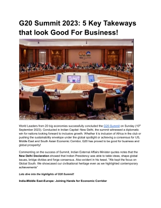 G20 Summit 2023_ 5 Key Takeways that look Good For Business