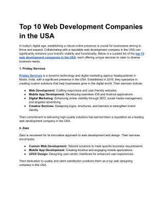 Top 10 Web Development Companies in the USA