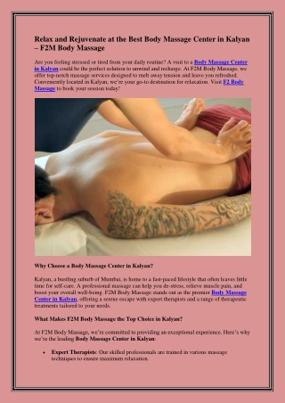 Best Body Massage Center in Kalyan