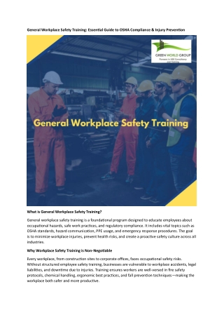 General Workplace Safety Training: Essential Guide to OSHA Compliance