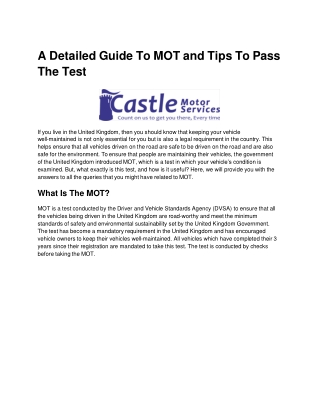 A Detailed Guide To MOT and Tips To Pass The Test