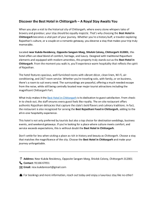 Discover the Best Hotel in Chittorgarh