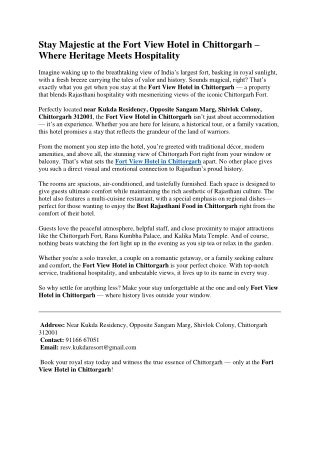 Stay Majestic at the Fort View Hotel in Chittorgarh