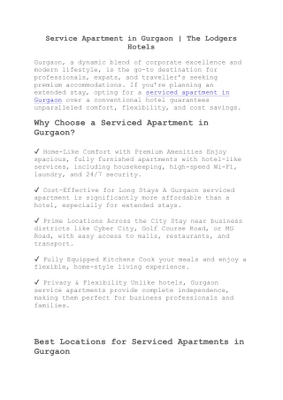 Service Apartment in Gurgaon _ The Lodgers Hotels