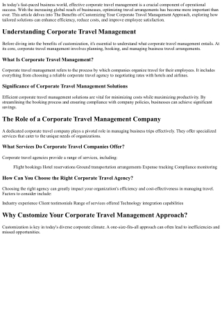 The Benefits of Customizing Your Corporate Travel Management Approach