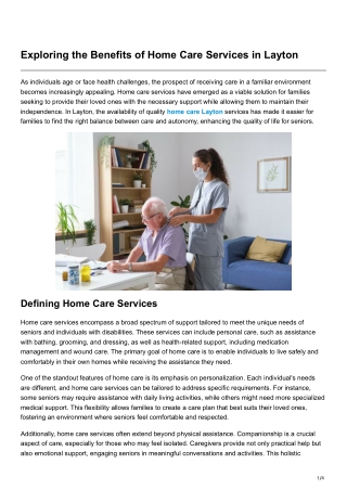 Exploring the Benefits of Home Care Services in Layton