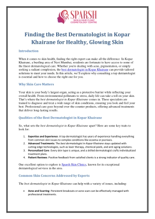 Finding the Best Dermatologist in Kopar Khairane for Healthy