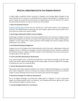 What Can a Digital Agency Do for Your Singapore Business