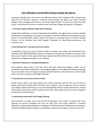 Top 5 Mistakes to Avoid When Hiring a Google Ads Agency