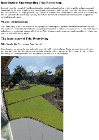 The Technological Advancements Shaping Tidal Remodeling