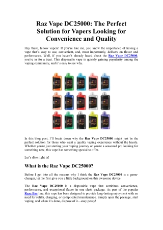 Raz Vape DC25000-The Perfect Solution for Vapers Looking for Convenience and Quality
