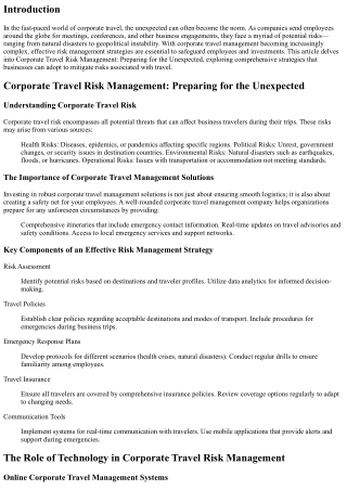 Corporate Travel Risk Management: Preparing for the Unexpected